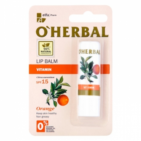 O'Herbal, Witaminowy balsam do ust z olejkiem pomarańczowym, SPF 15